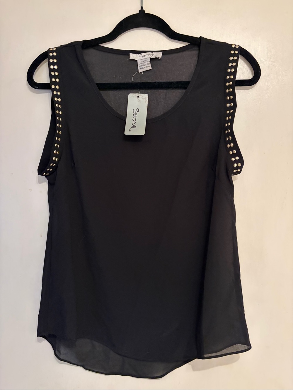 SWOON Black Sleeveless Stud-Trim Chiffon Top